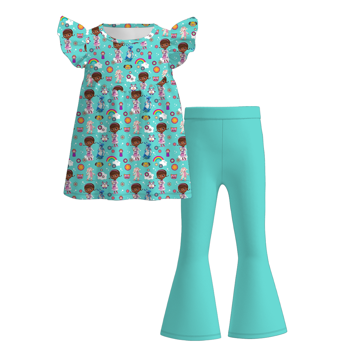 (Pre Order)Girls Summer Cartoon Print Outfit Set