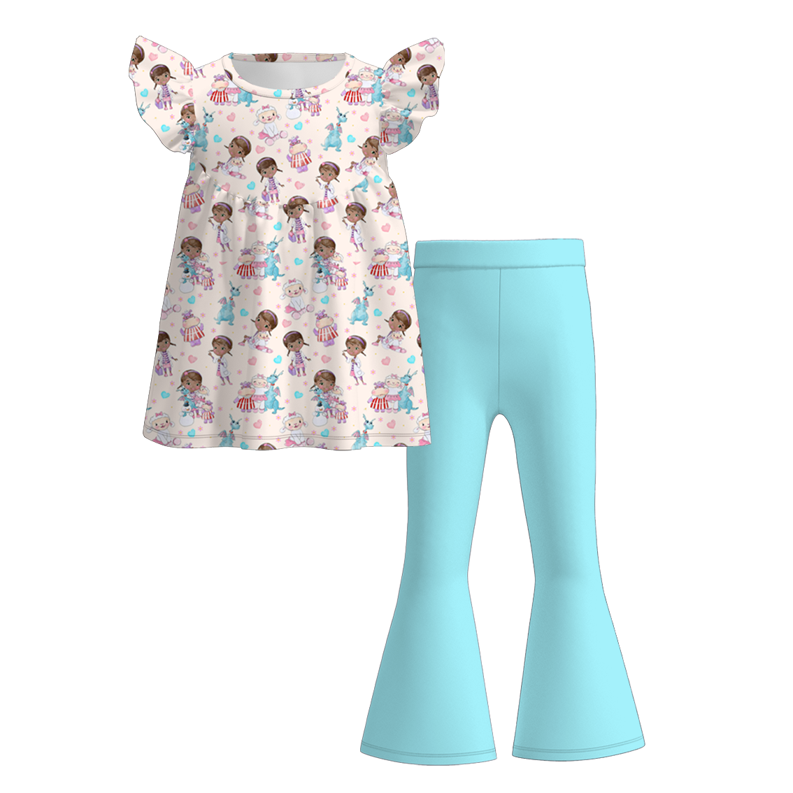(Pre Order)Girls Summer Cartoon Print Outfit Set