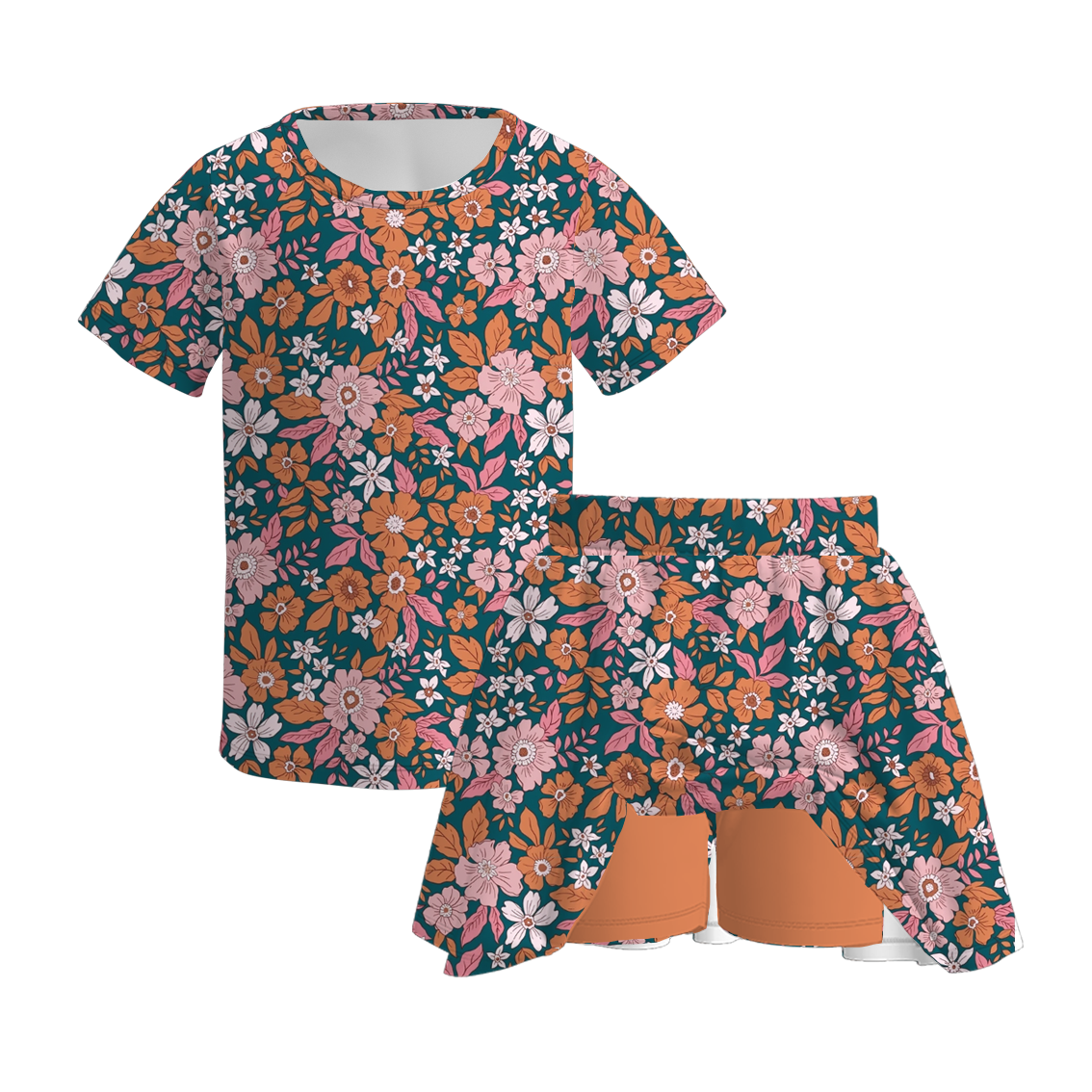 (Pre Order)Girls Fall Floral Print Skort Set