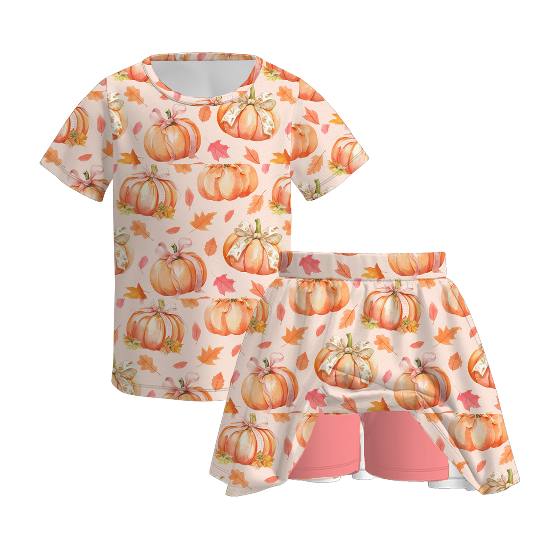 (Pre Order)Girls Fall Cartoon Print Skort Set