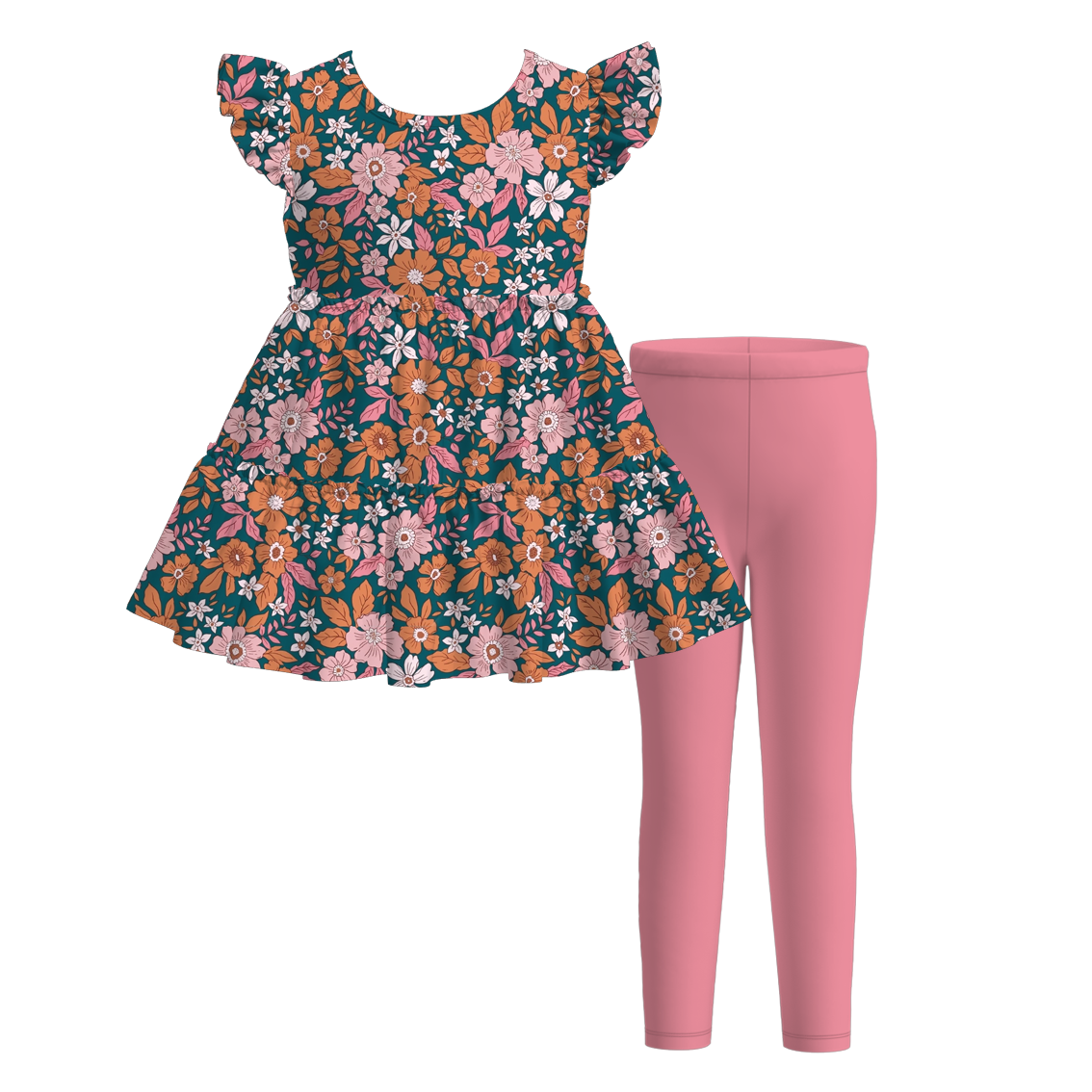 (Pre Order)Girls Fall Floral Print Outfit Set