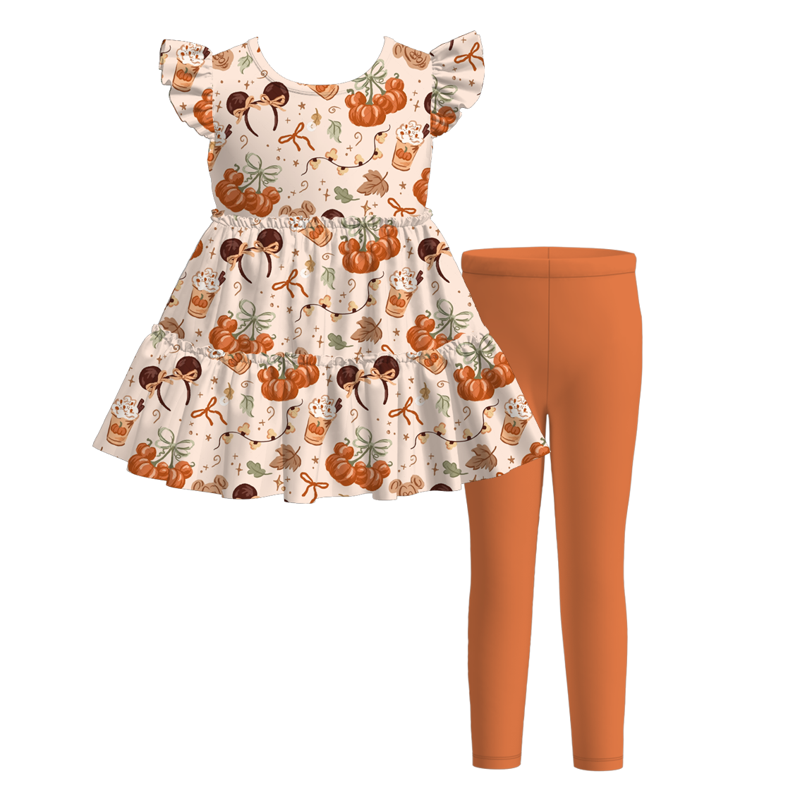 (Pre Order)Girls Fall Floral Print Outfit Set