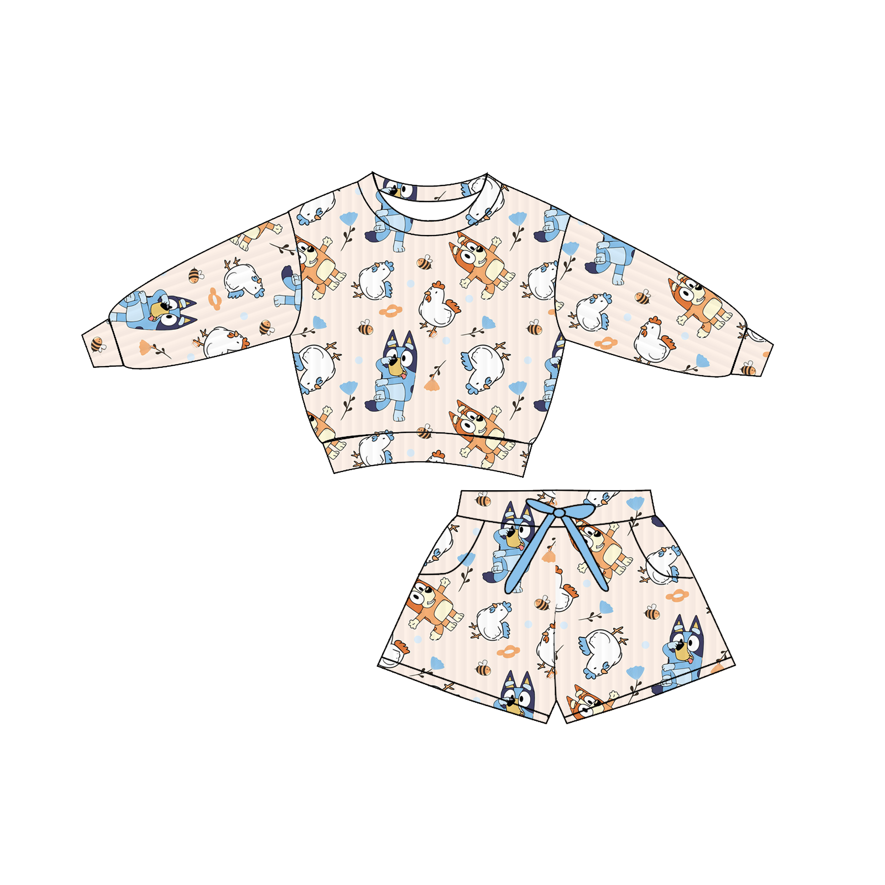(Pre Order)Girls Halloween Cartoon Print Shorts Set with Pockets