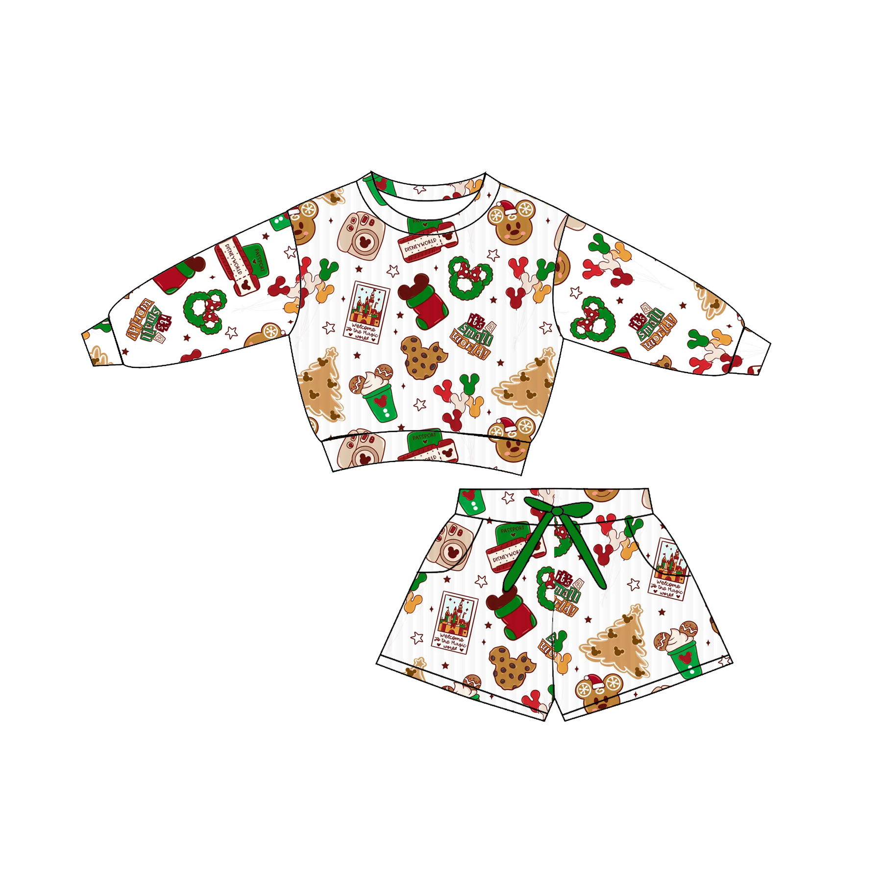(Pre Order)Girls Halloween Cartoon Print Shorts Set with Pockets