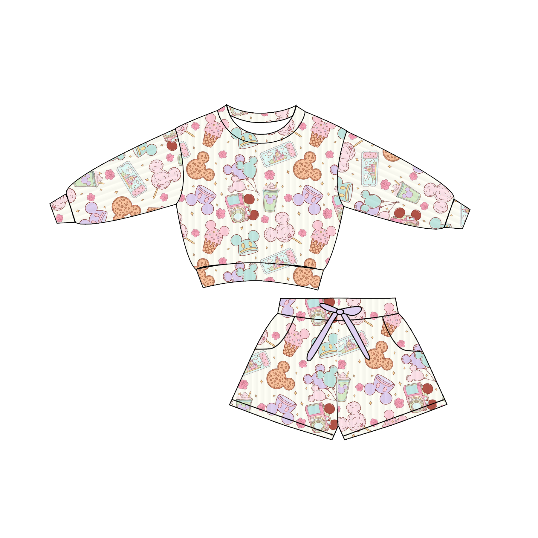 (Pre Order)Girls Halloween Cartoon Print Shorts Set with Pockets