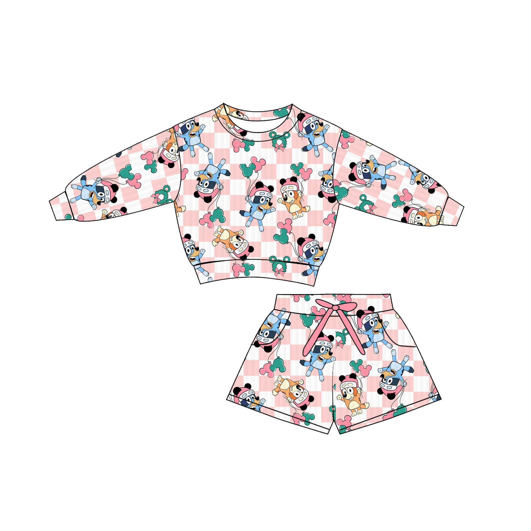 (Pre Order)Girls Halloween Cartoon Print Shorts Set with Pockets