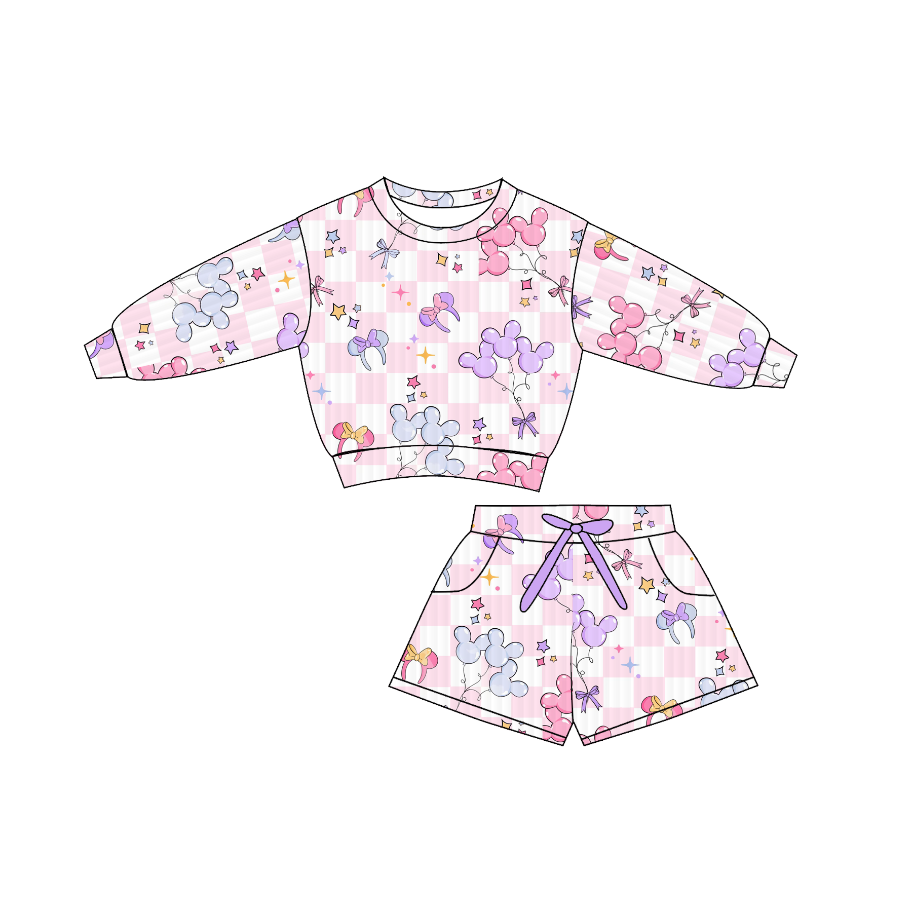 (Pre Order)Girls Halloween Cartoon Print Shorts Set with Pockets