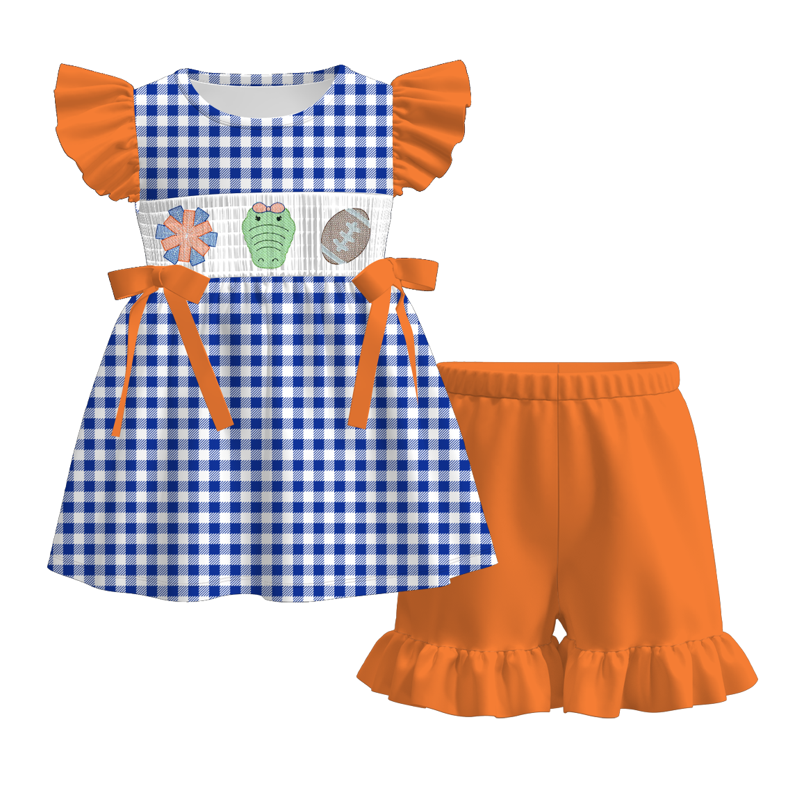 (Pre Order)Family Football Florida Embroidery Smocked Dress,Set&Romper