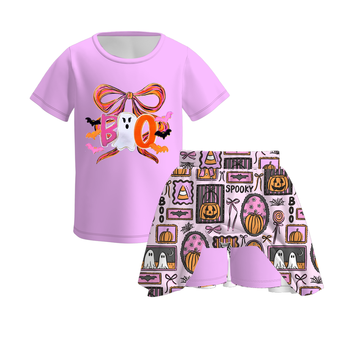 (Pre Order)Girls Halloween Goose Print Skort Set
