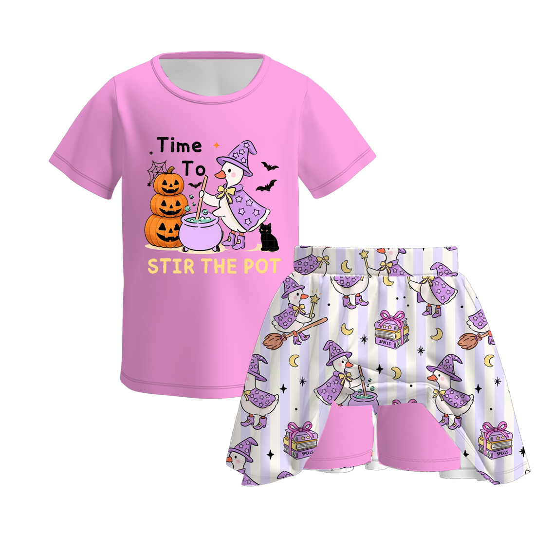 (Pre Order)Girls Halloween Goose Print Skort Set