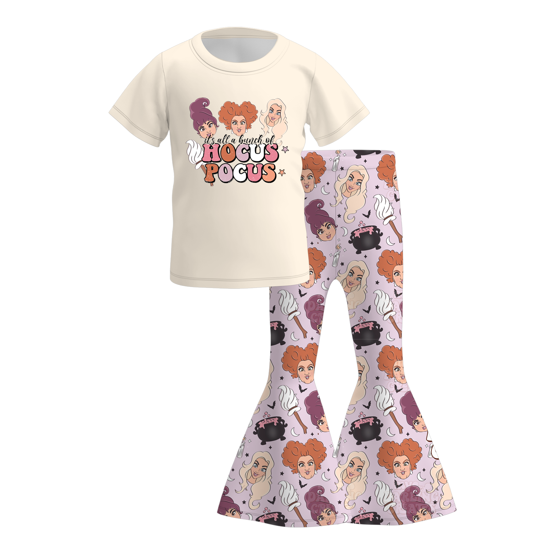 (Pre Order)Girls Halloween Cartoon Print Outfit Set