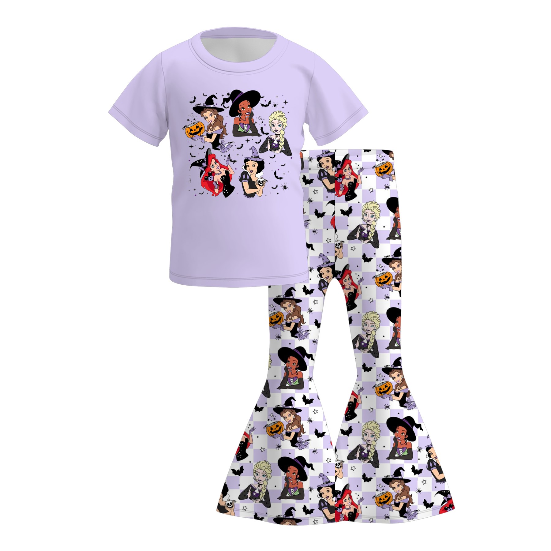 (Pre Order)Girls Halloween Cartoon Print Outfit Set