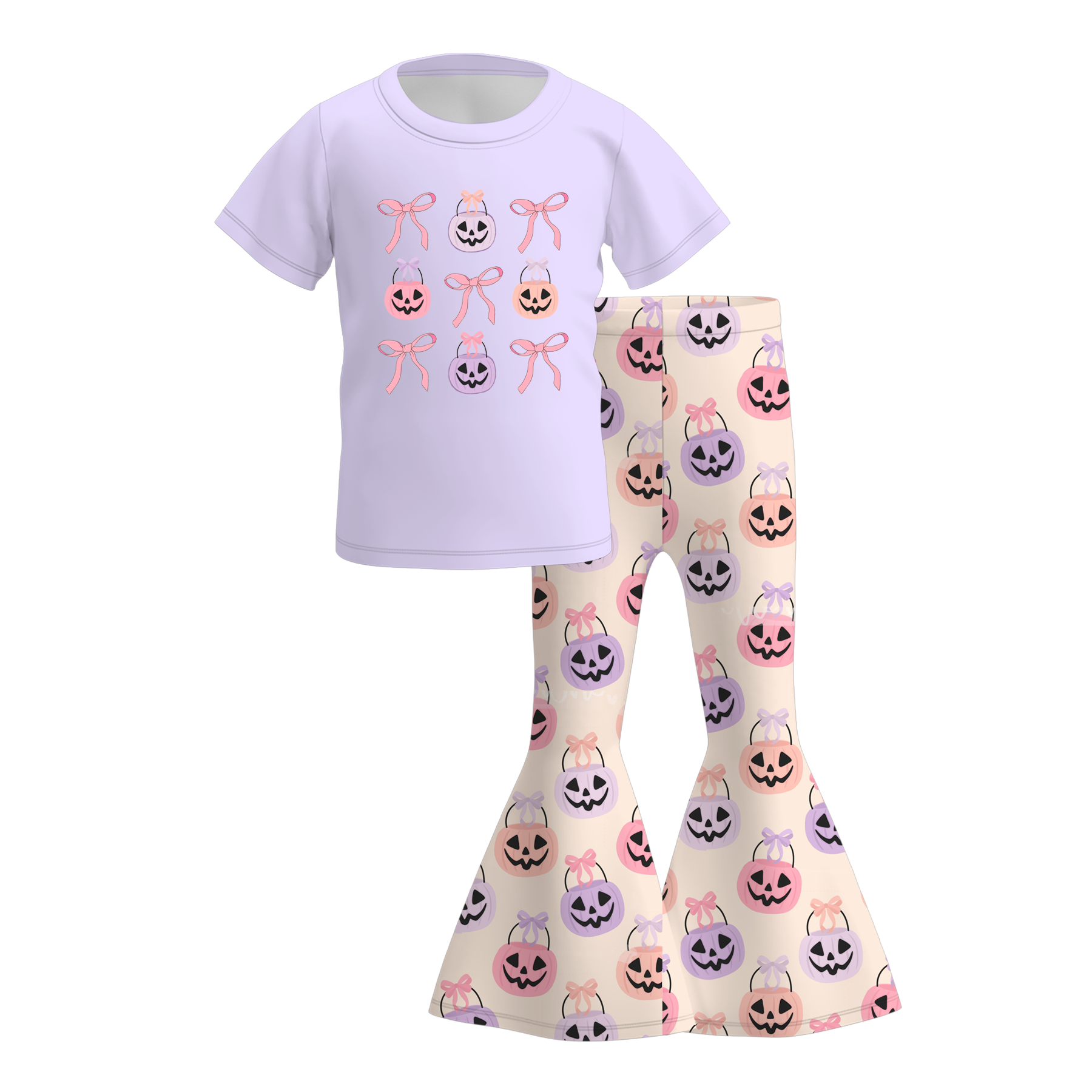 (Pre Order)Girls Halloween Cartoon Print Outfit Set