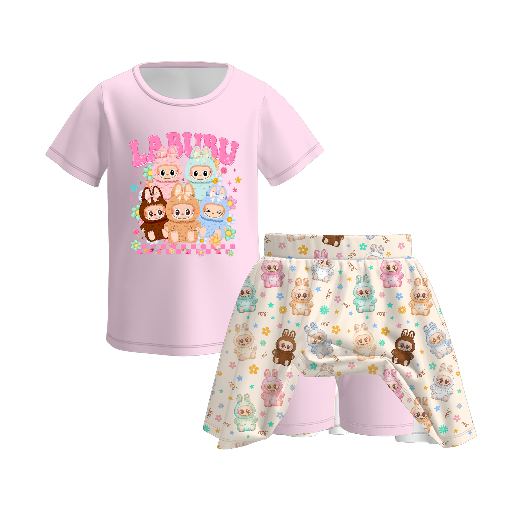 (Pre Order)Girls Fall Cartoon Print Skort Set