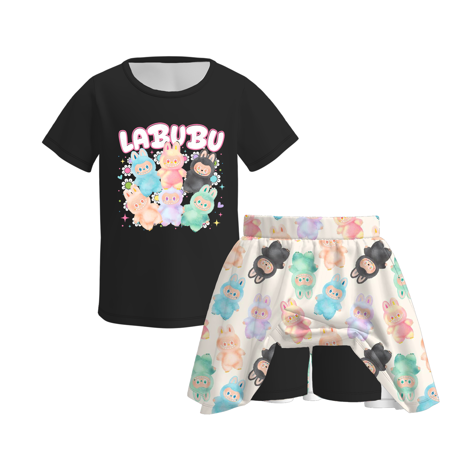 (Pre Order)Girls Fall Cartoon Print Skort Set