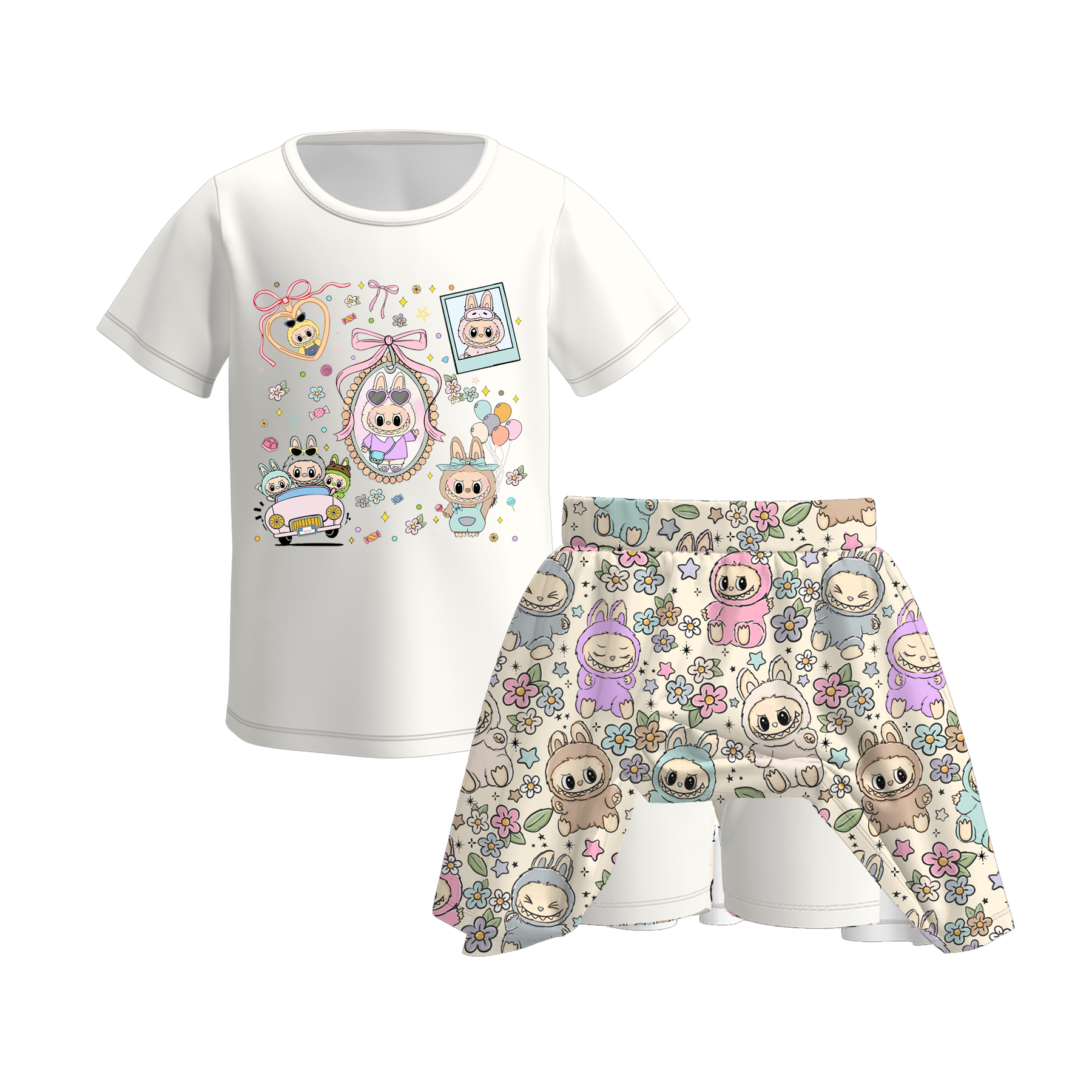 (Pre Order)Girls Fall Cartoon Print Skort Set