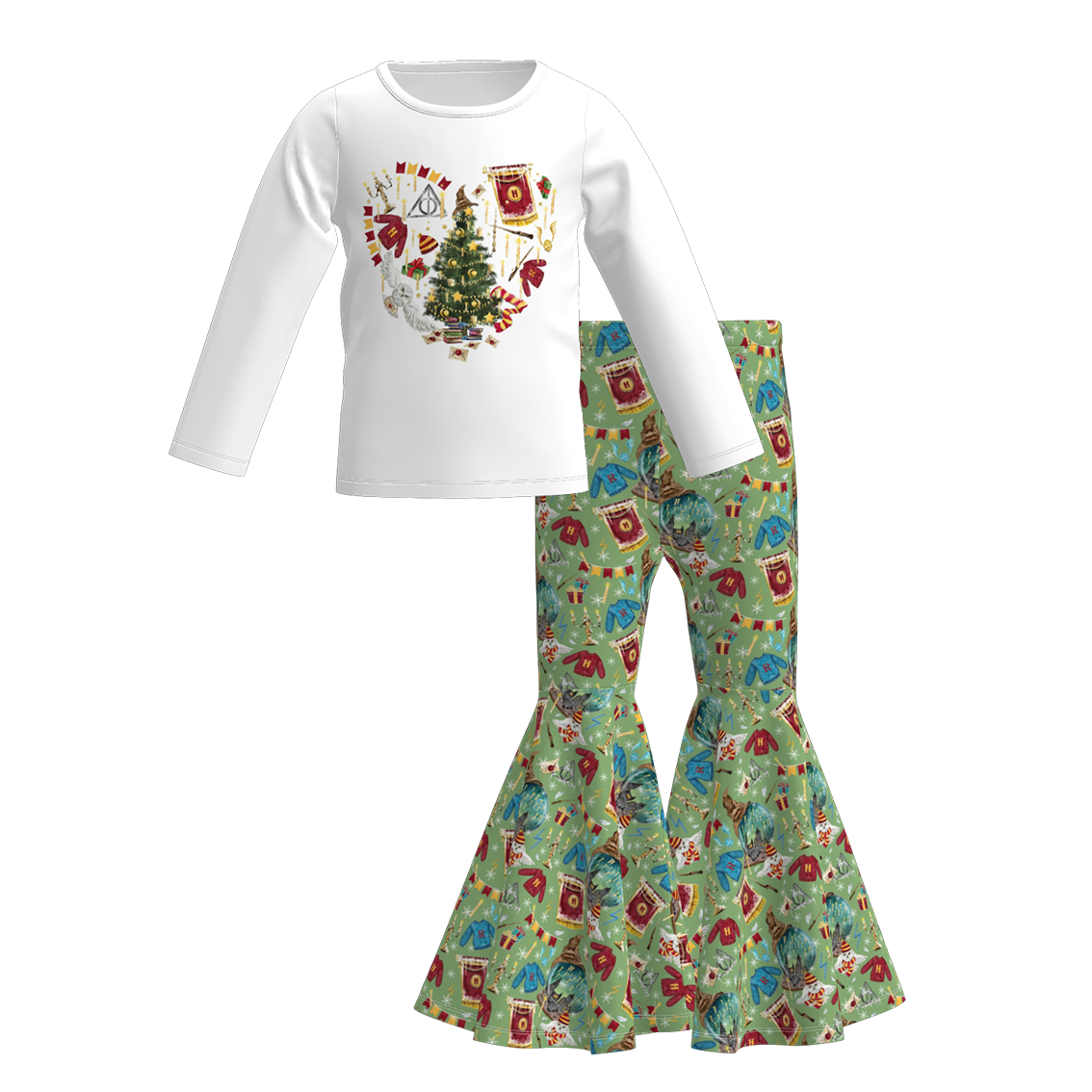 (Pre Order)Girls Christmas Cartoon Print Outfit Set