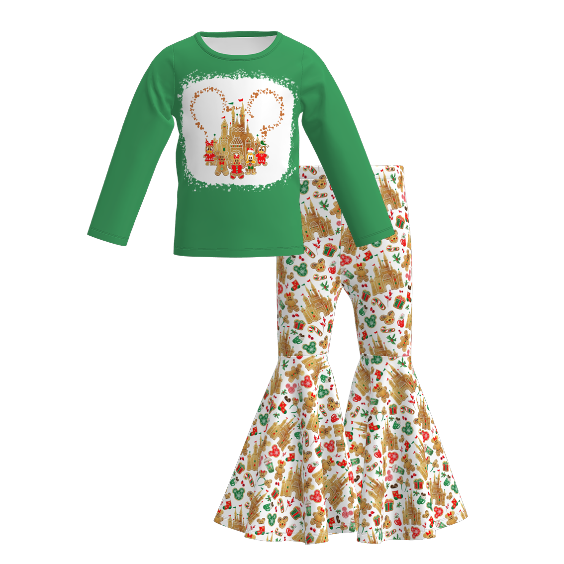 (Pre Order)Girls Christmas Cartoon Print Outfit Set