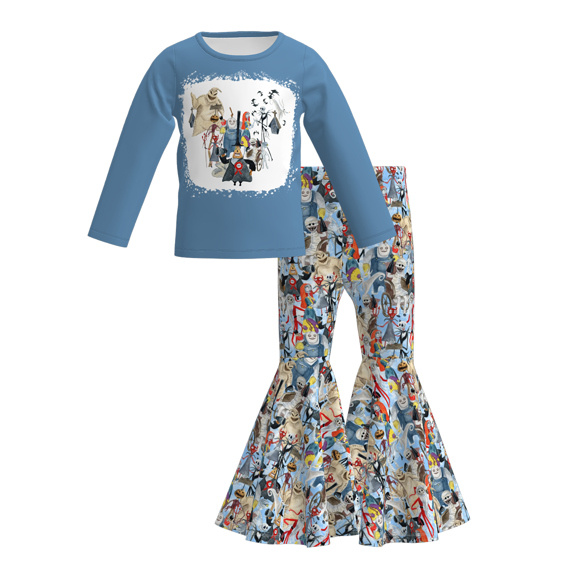 (Pre Order)Girls Christmas Cartoon Print Outfit Set