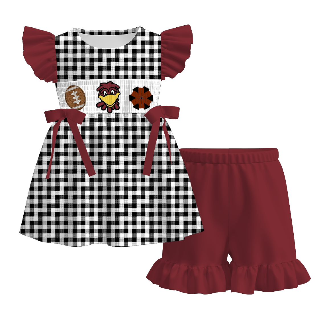(Pre Order)Family Football USC Embroidery Smocked Dress,Set&Romper
