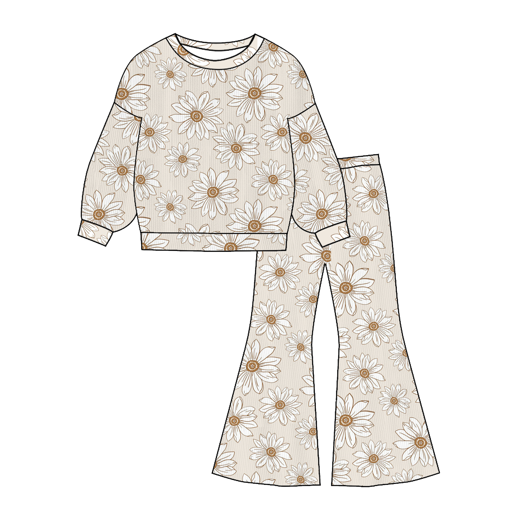 (Pre Order)Girls Fall Pumpkin&Floral Print Twill Sweatshirt Suit