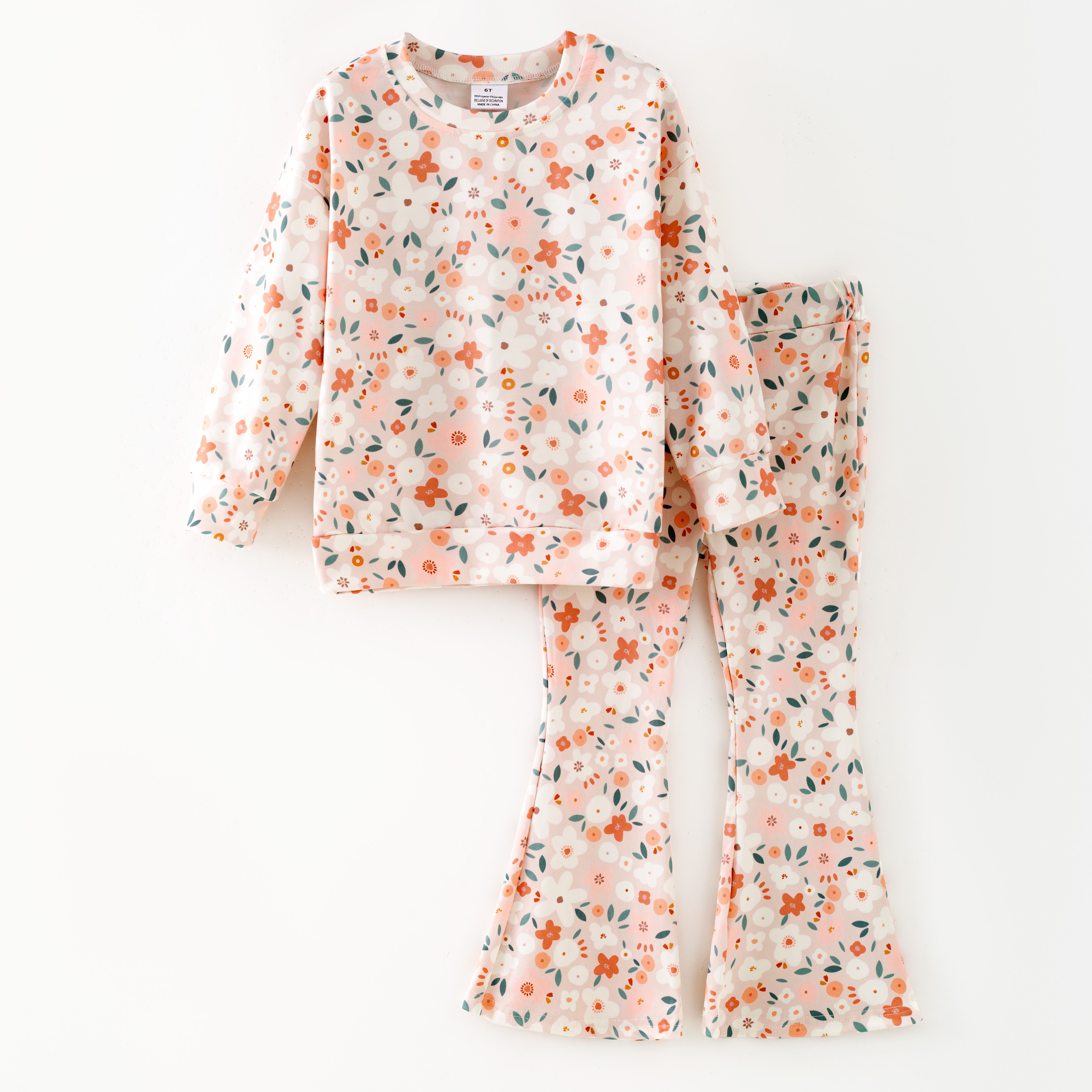 (Pre Order,Prepack Zone)Girls Fall Floral Print Sweatshirt Set