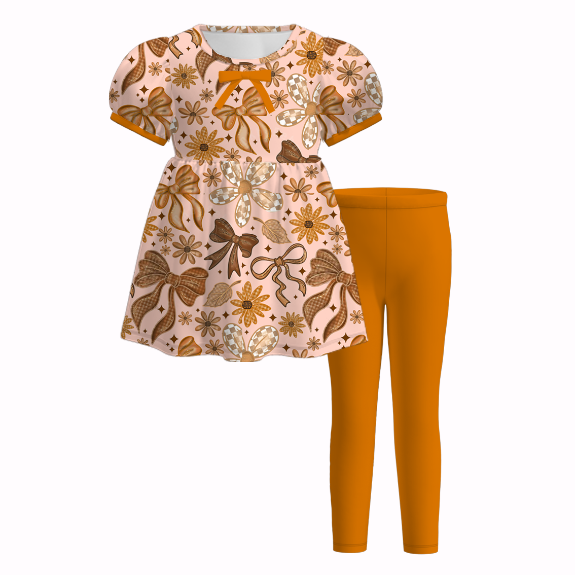(Pre Order)Girls Fall Pumpkin&Floral Print Outfit Set