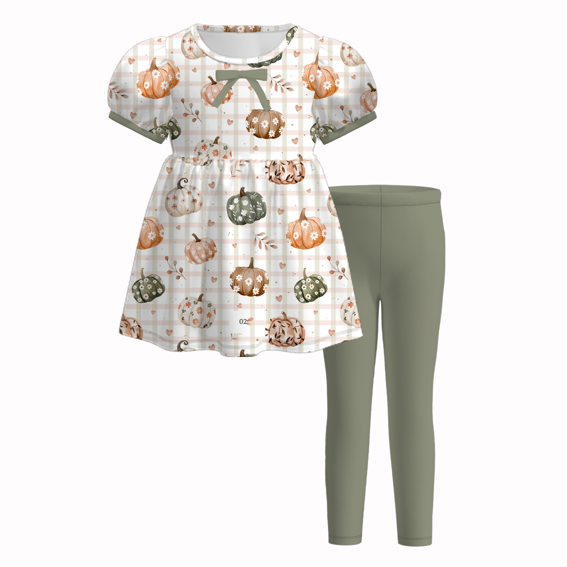 (Pre Order)Girls Fall Pumpkin&Floral Print Outfit Set