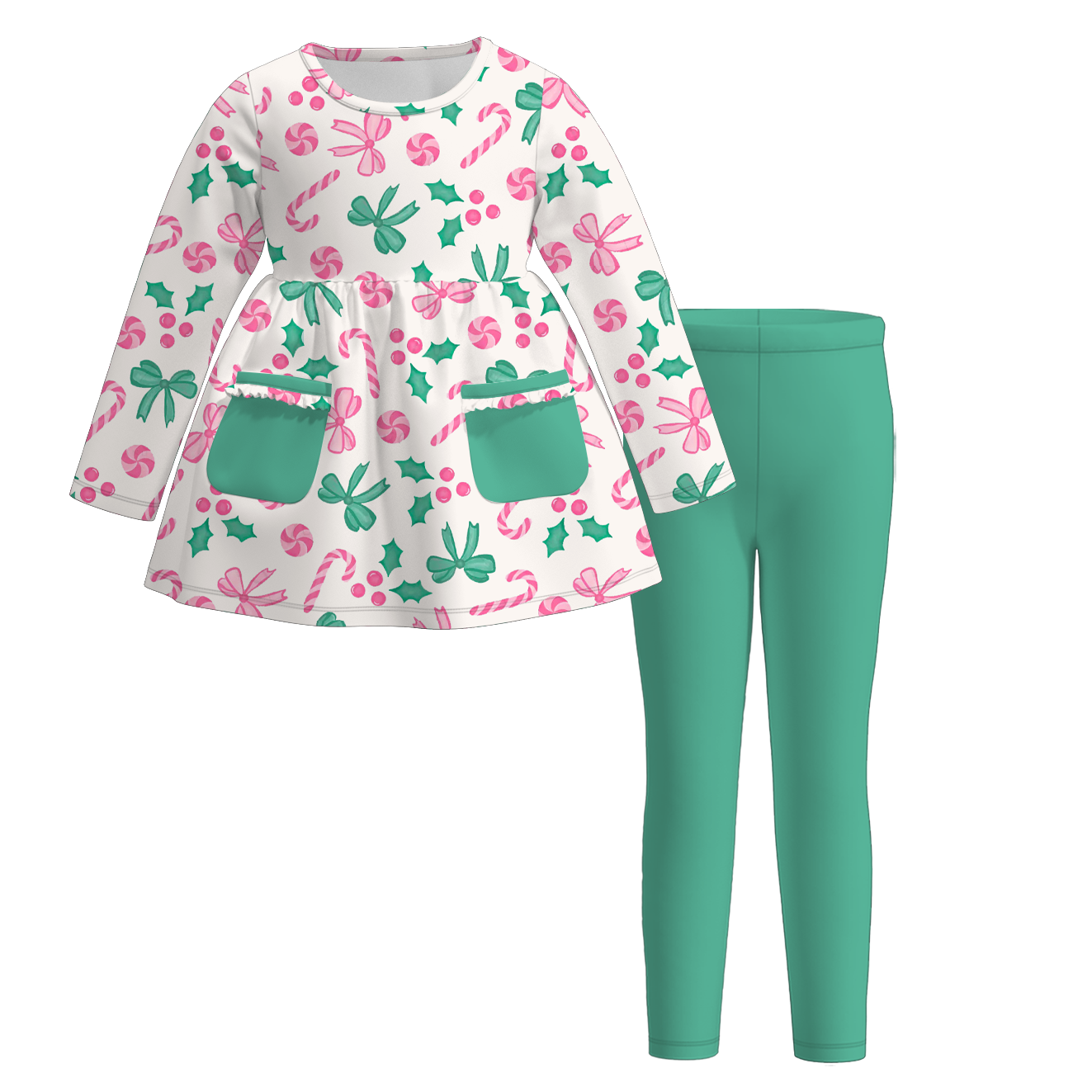 (Pre Order)Girls Christmas Print Dress&Outfit Set