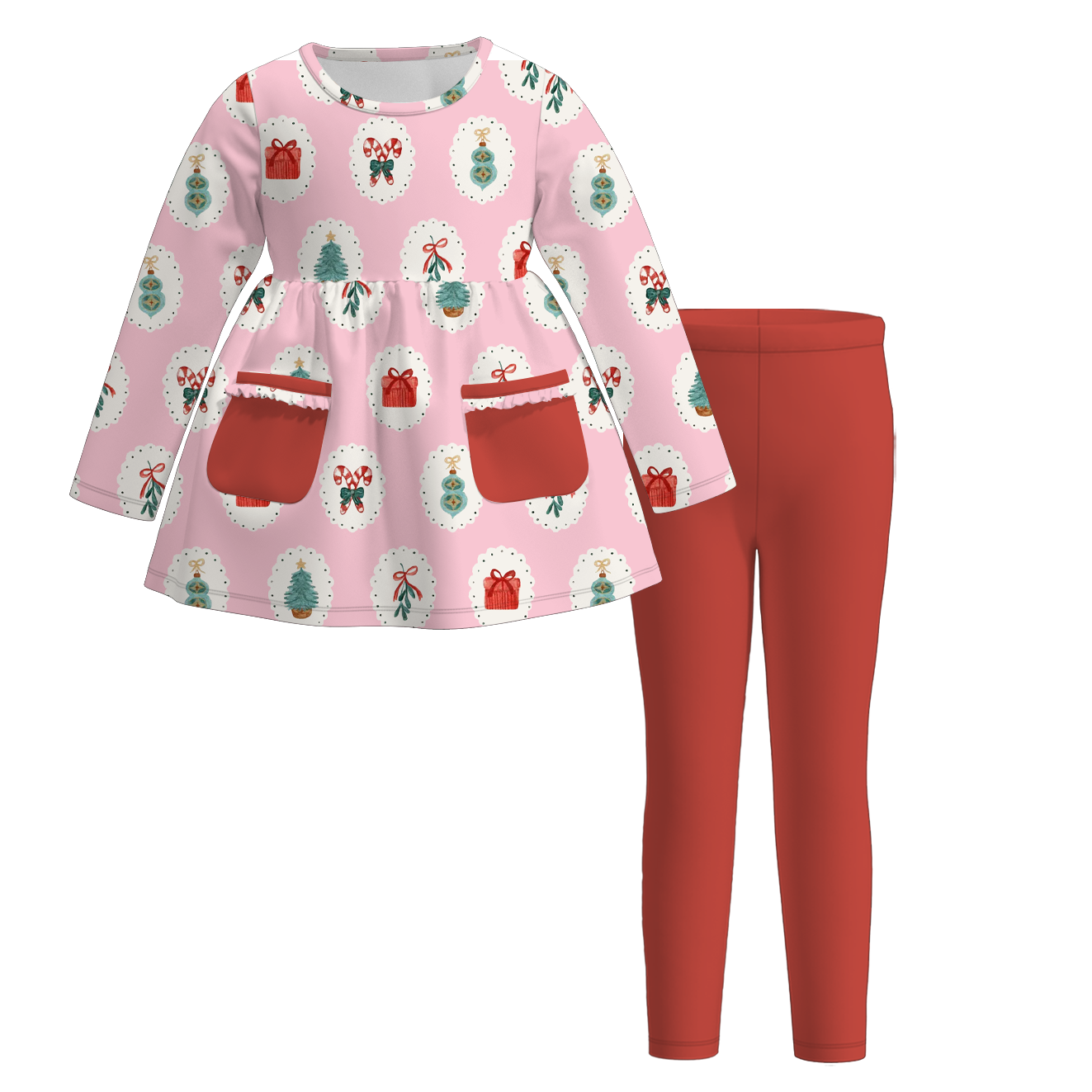 (Pre Order)Girls Christmas Print Dress&Outfit Set