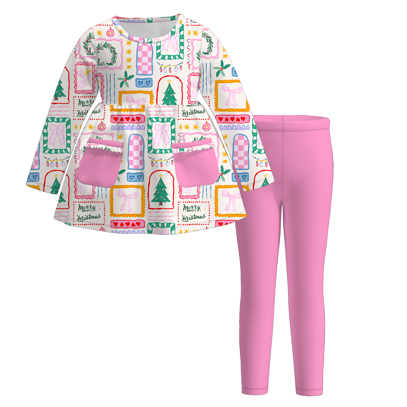 (Pre Order)Girls Christmas Print Dress&Outfit Set