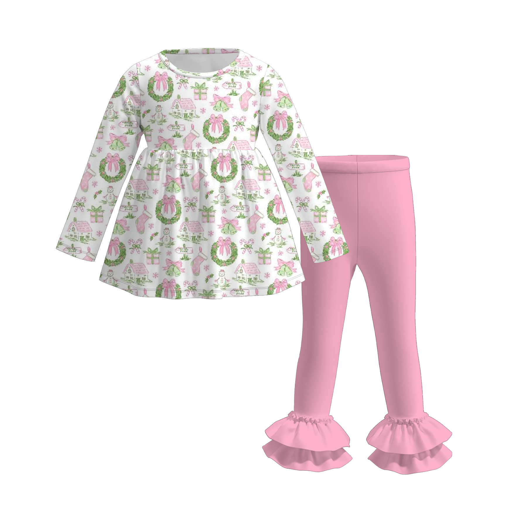 (Pre Order)Girls Christmas Santa Claus Print Dress&Outfit Set