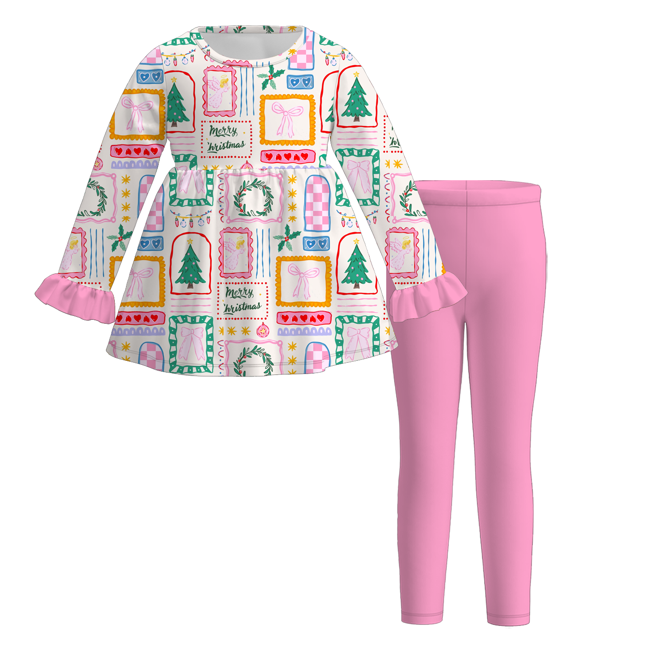 (Pre Order)Girls Christmas Nutcracker Print Dress&Outfit Set