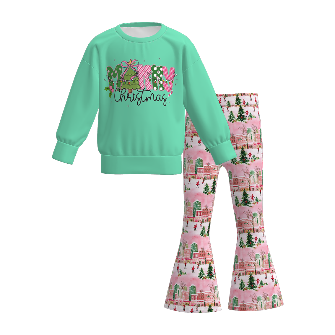 (Pre Order)Girls Christmas Cartoon Print Sweatshirt Suit
