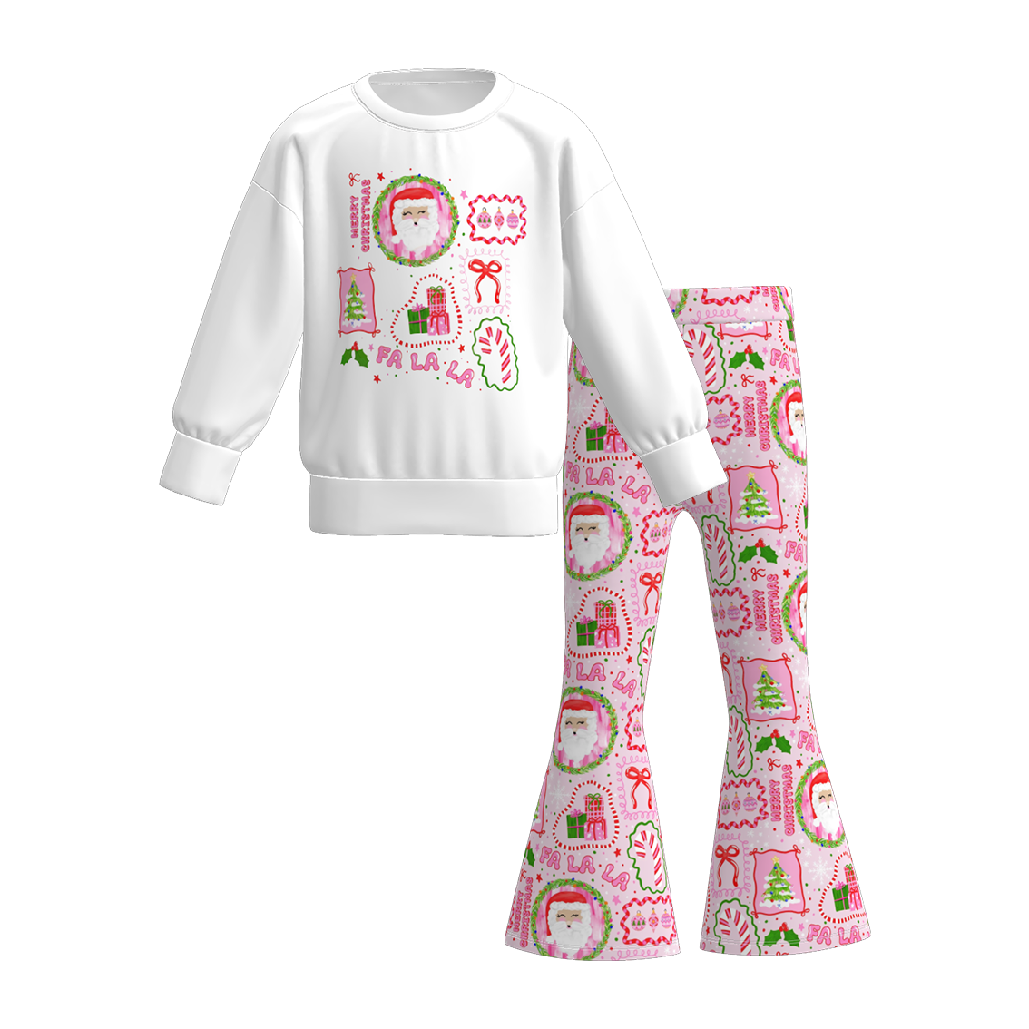 (Pre Order)Girls Christmas Cartoon Print Sweatshirt Suit