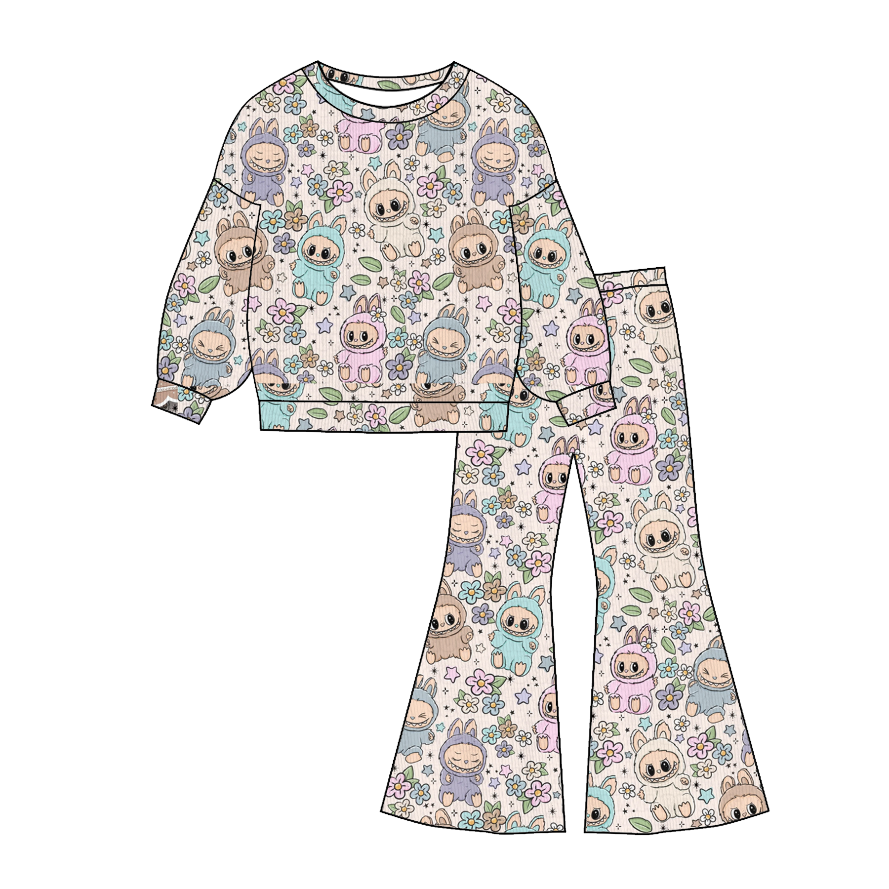(Pre Order)Girls Fall&Winter Cartoon Print Twill Sweatshirt Suit