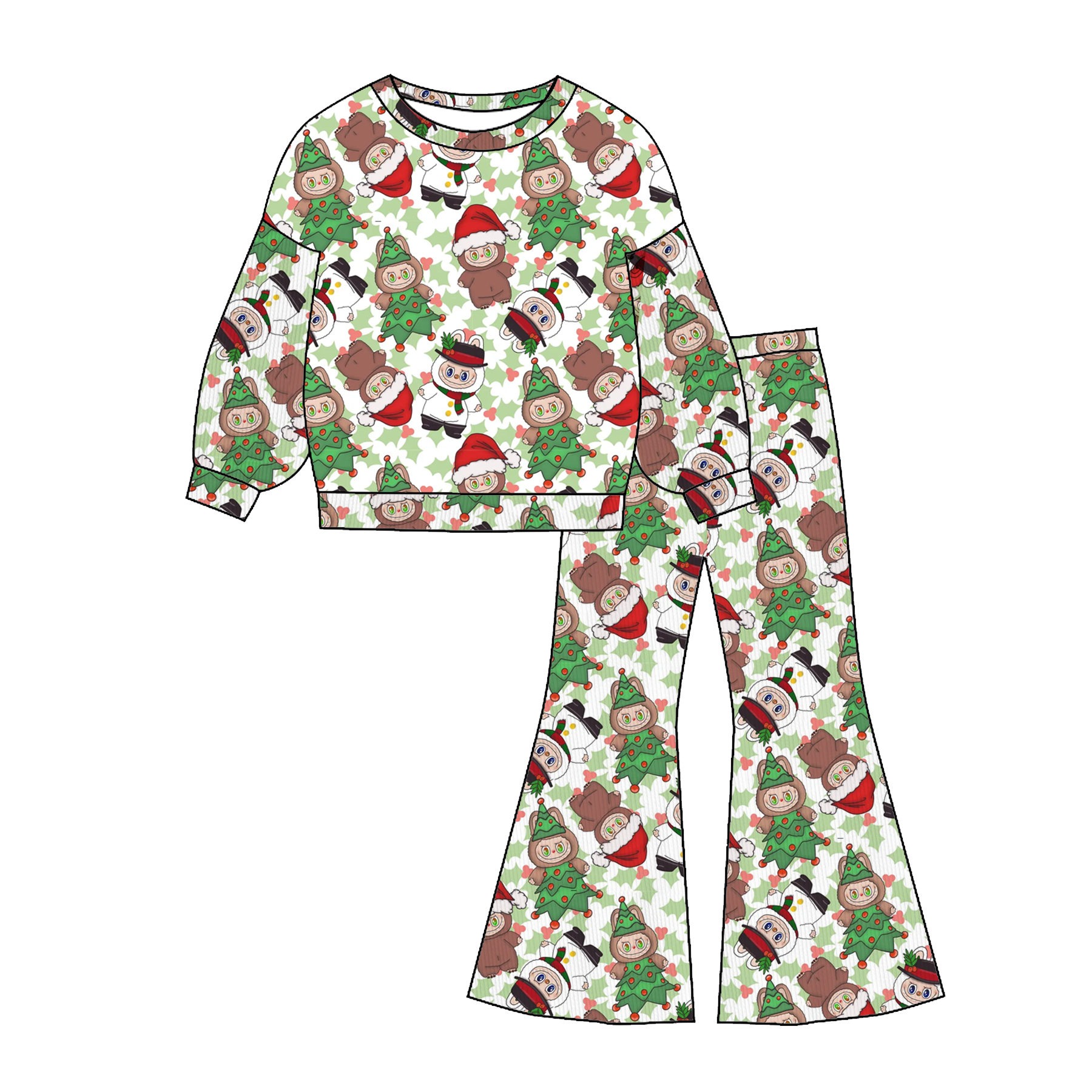 (Pre Order)Girls Fall&Winter Cartoon Print Twill Sweatshirt Suit