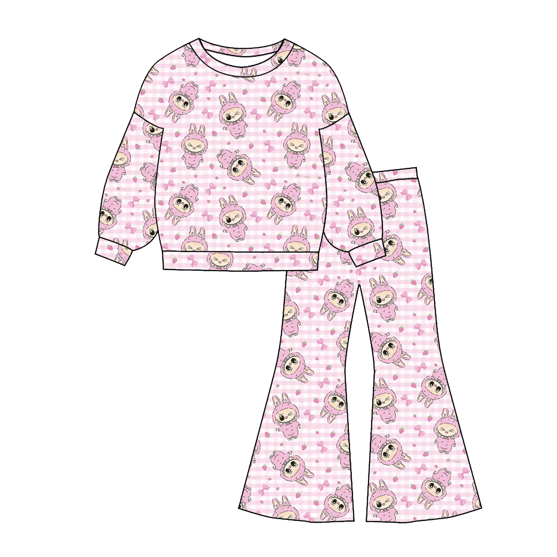 (Pre Order)Girls Fall&Winter Cartoon Print Twill Sweatshirt Suit