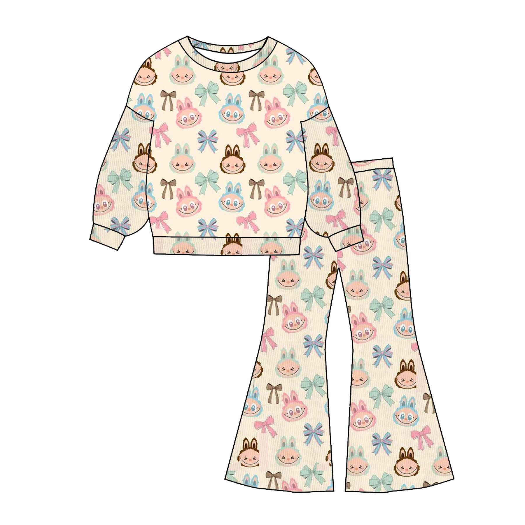 (Pre Order)Girls Fall&Winter Cartoon Print Twill Sweatshirt Suit