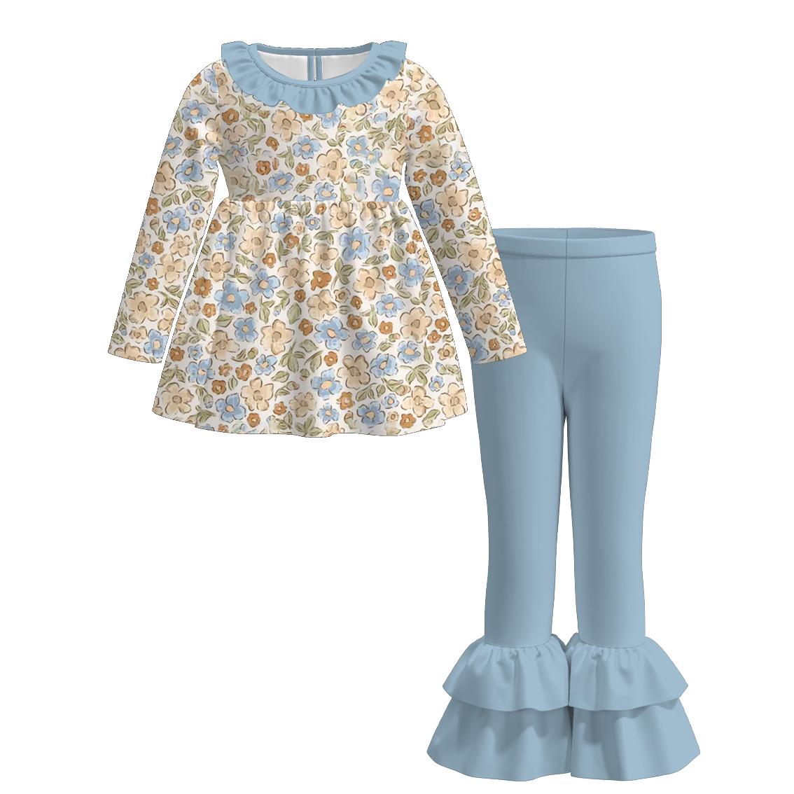(Pre Order)Girls Fall&Winter Floral Print Ruffle Outfit Set