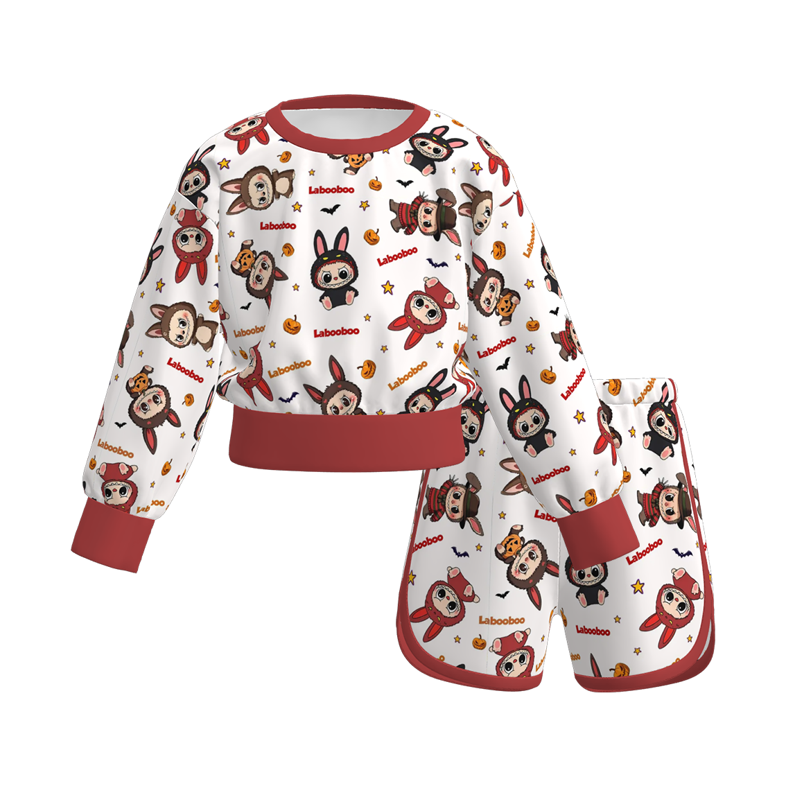 (Pre Order)Girls Halloween Cartoon Print Shorts Set