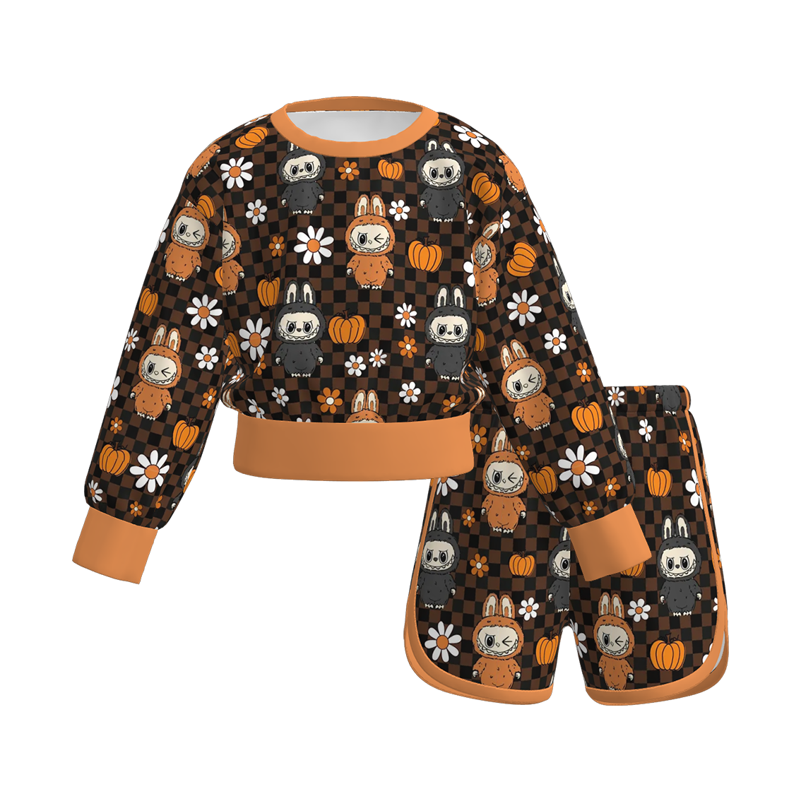 (Pre Order)Girls Halloween Cartoon Print Shorts Set