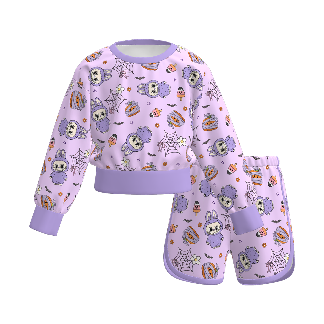 (Pre Order)Girls Halloween Cartoon Print Shorts Set