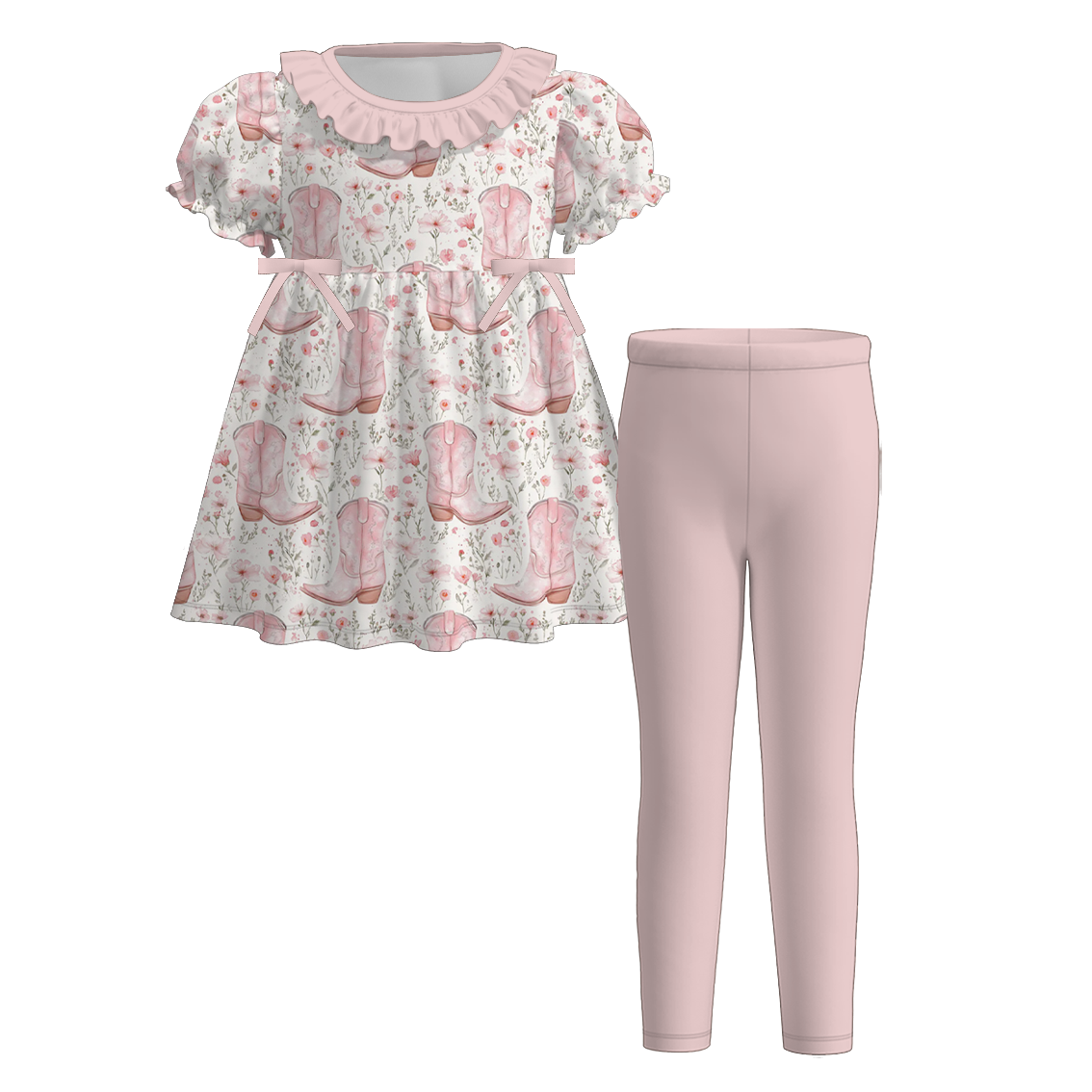 (Pre Order)Girls Fall Boots Print Dress with Pockets&Set