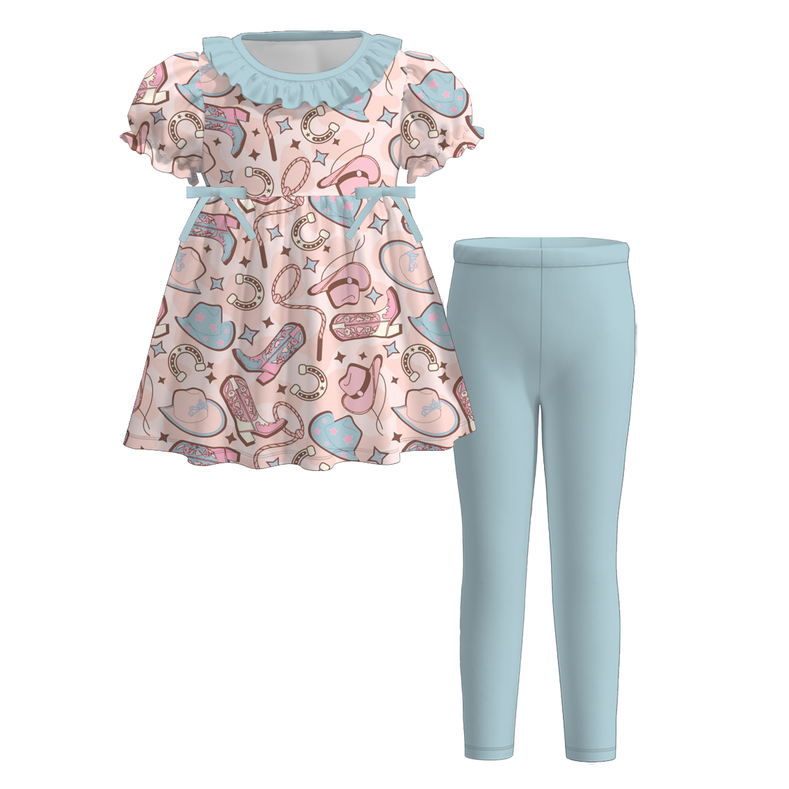 (Pre Order)Girls Fall Boots Print Dress with Pockets&Set