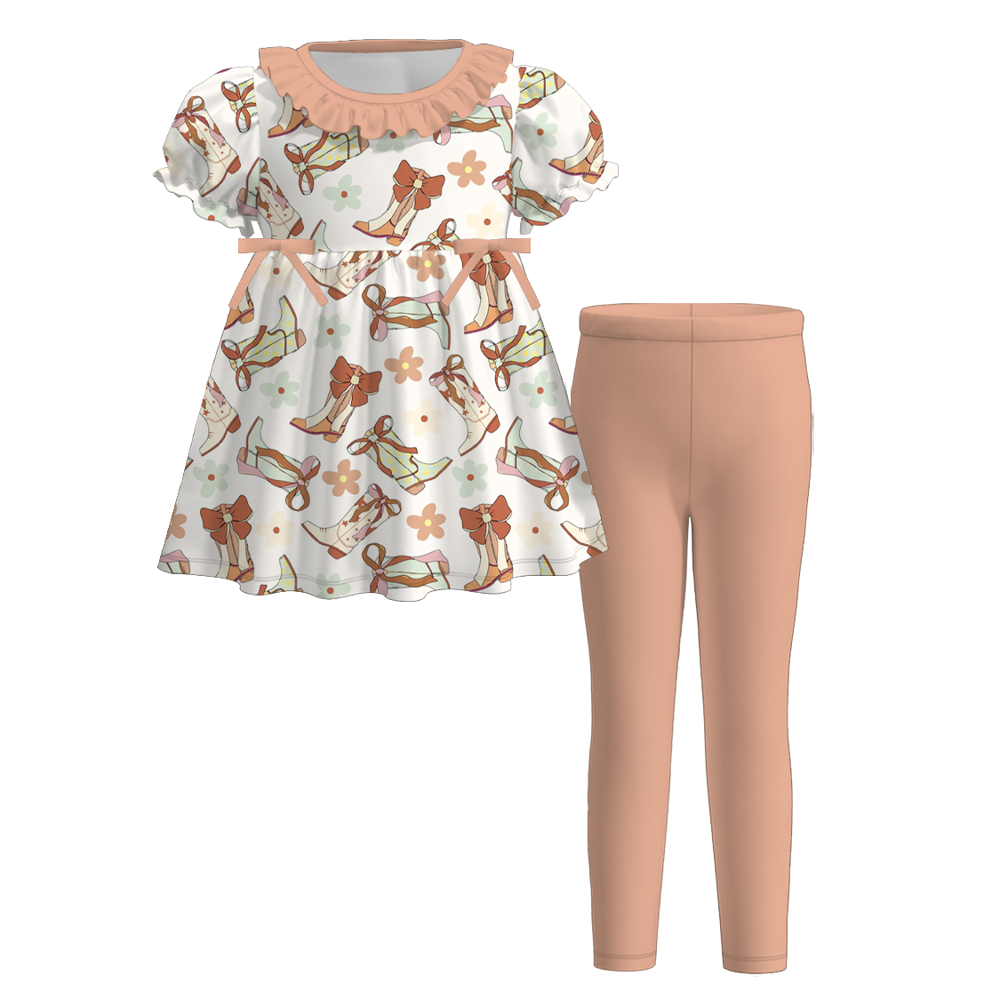 (Pre Order)Girls Fall Boots&Pumpkin Print Dress with Pockets&Set