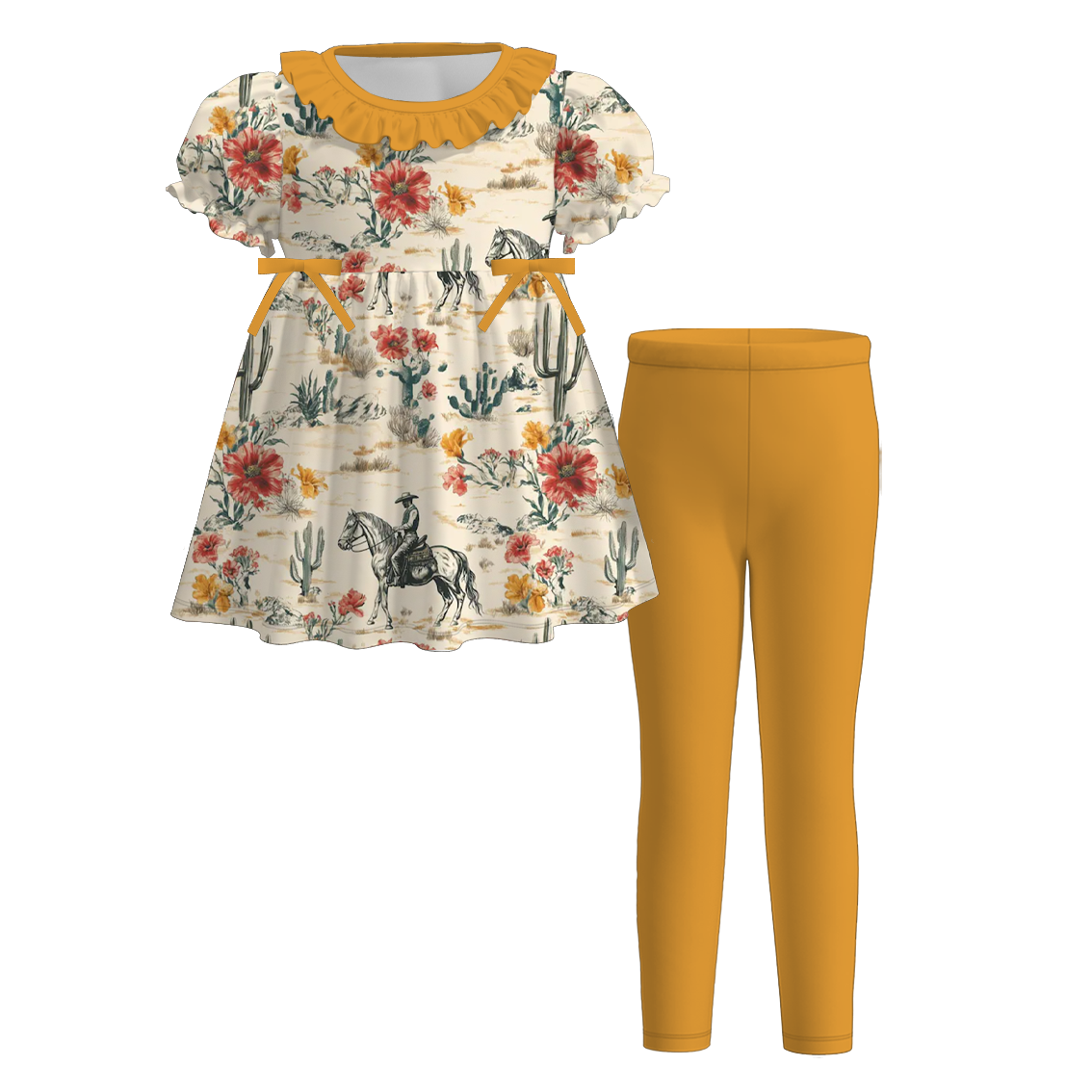 (Pre Order)Girls Fall Western Cowboy Print Dress with Pockets&Set