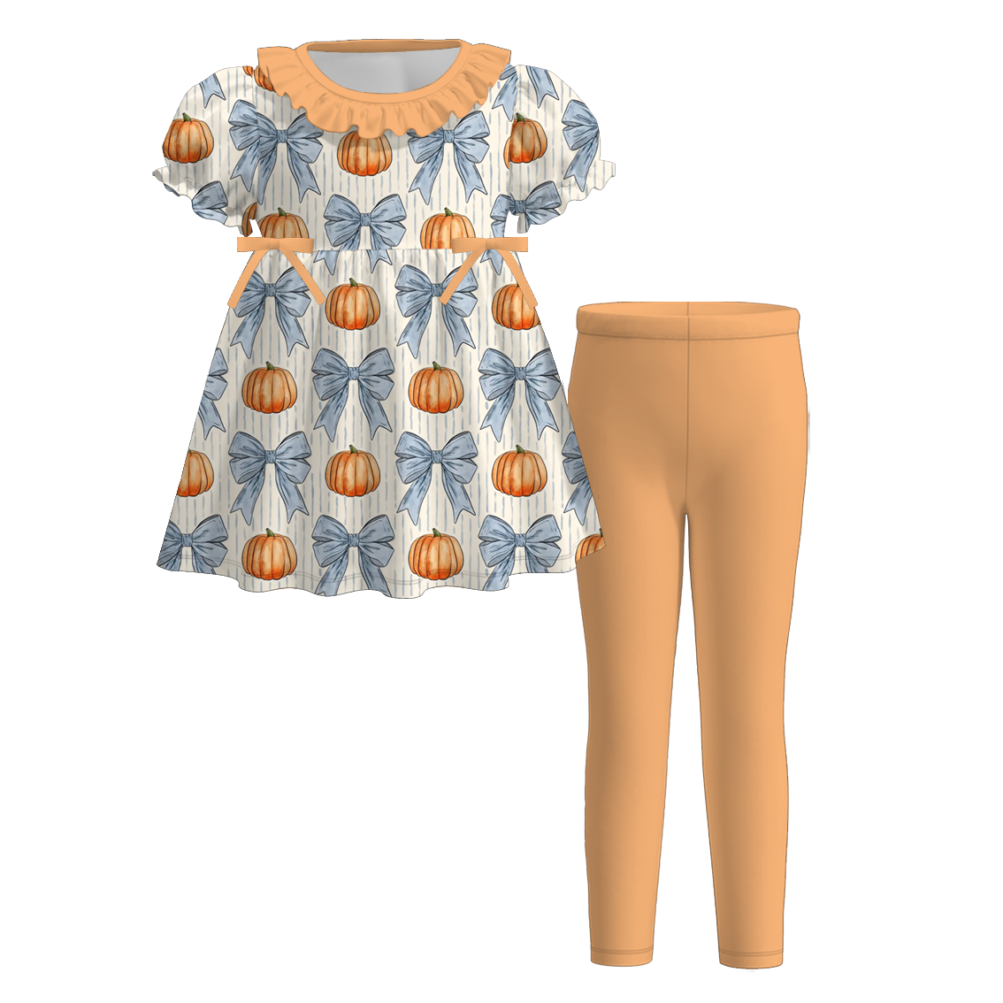 (Pre Order)Girls Fall Boots&Pumpkin Print Dress with Pockets&Set