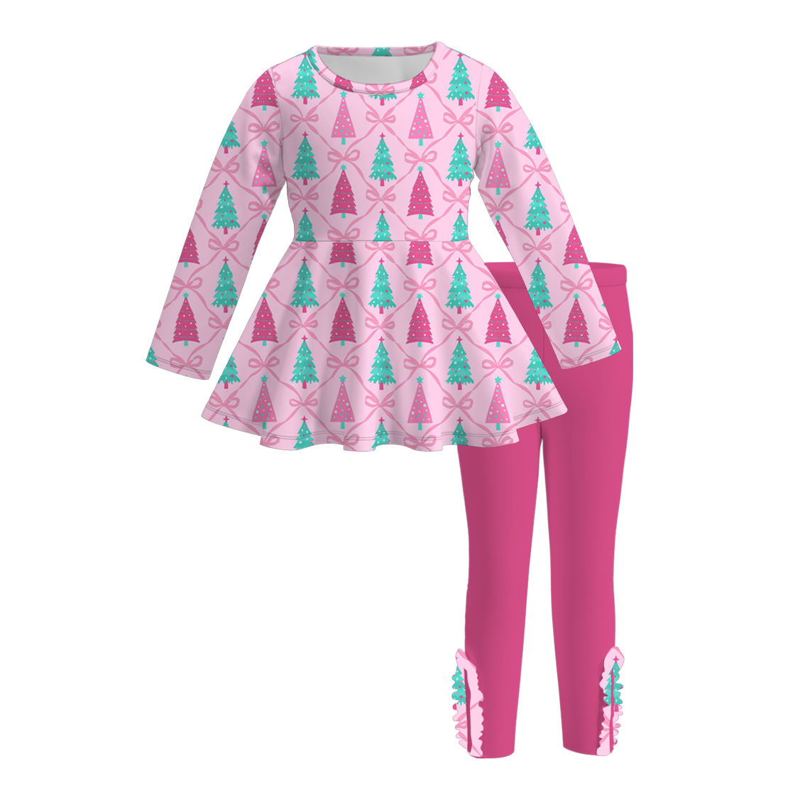 (Pre Order)Girls Christmas Tree Print Leggings Suit