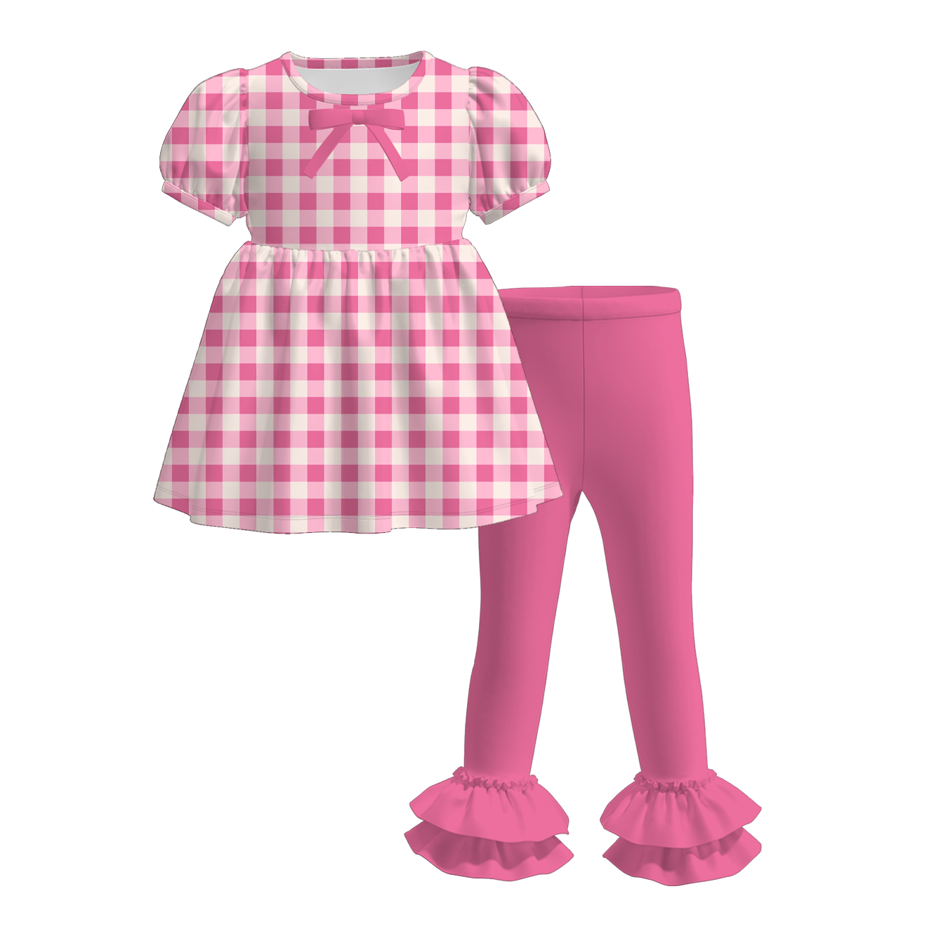 (Pre Order)Girls Fall Plaid Print Ruffle Outfit Set